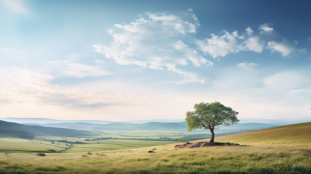 einsamer Baum in einer weiten Landschaft bei Tageslicht