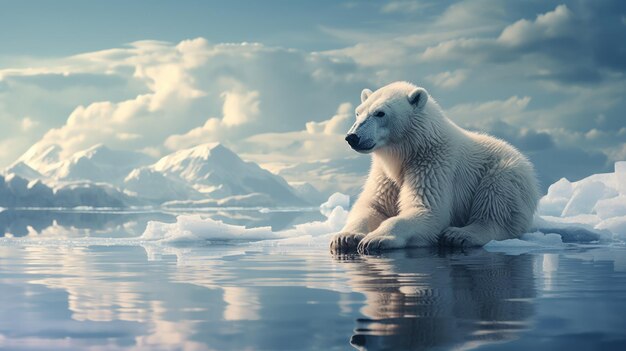 einsamer Eisbär auf einer schrumpfenden Eisscholle