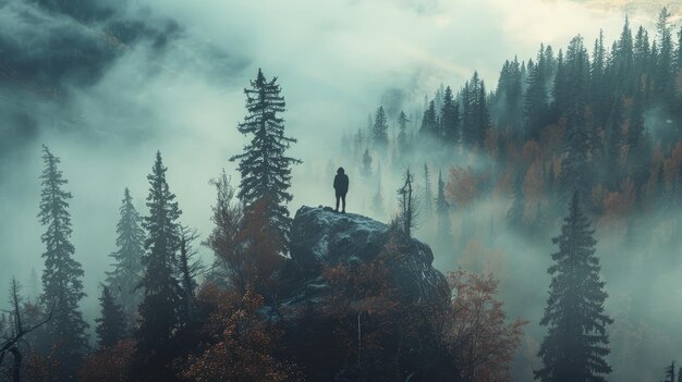 Foto einsamkeit im nebligen wald