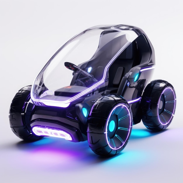 Einsitziges, dreirädriges Miniauto im futuristischen Design mit wetterfester Schale