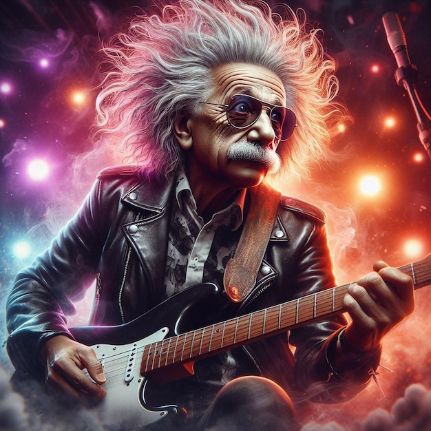 Einstein com guitarra rocker legal