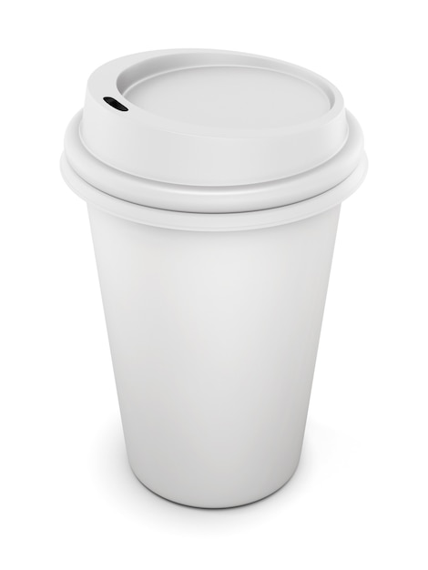 Einweg-Plastikbecher mit Deckel für Kaffee isoliert auf Weiß. 3D-Rendering.