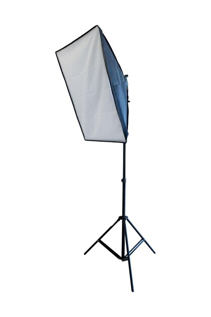 Einzellampen-Fotolicht-Softbox-Set Fotoausrüstung auf Stativ, isoliert auf weißem Hintergrund