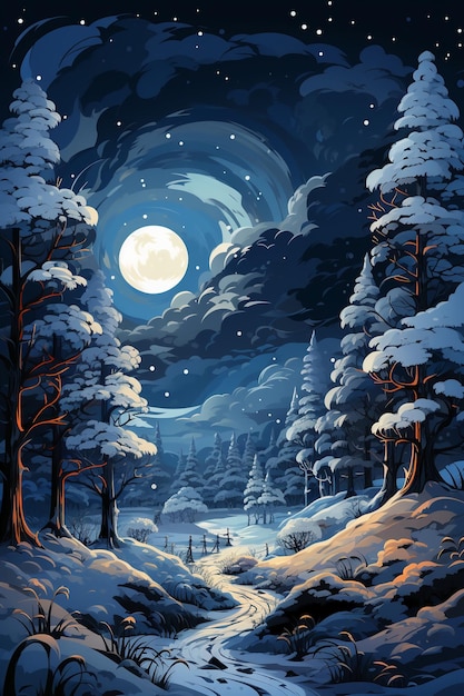 Einzeln dekorierter Fichtenhintergrund, Schnee, Märchenatmosphäre, Hintergrund, KI generativ