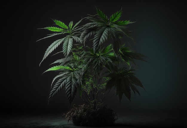 Foto einzelne cannabis-marihuana-pflanze dunkle beleuchtung generative ai