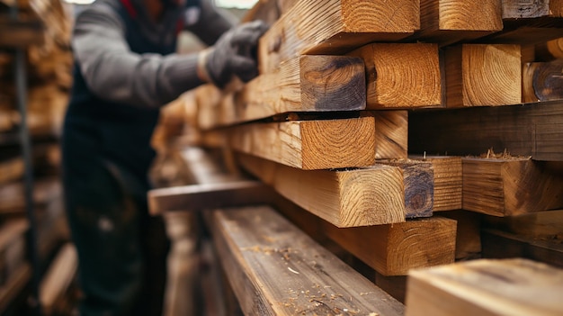 Einzelne Stapelung von frisch geschnittenen Holzplatten in einem Lagerschuppen Sägemühle Herstellung von Brettern aus Holz Trocknung von Brettern