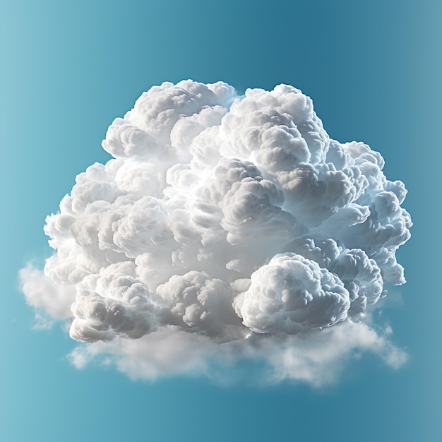 Einzelne Wolke isoliert über blauem Himmelshintergrund. Weißes, flauschiges Wolkenfoto, schöne Wolkenform. Klimakonzept