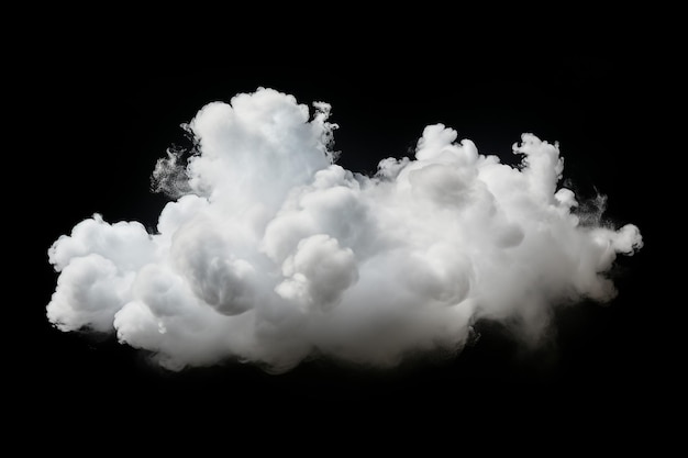 Einzelne Wolken in der Luft, isoliert auf schwarzem Hintergrund, Nebel, weiße Wolken oder Nebel für isolierte Entwürfe auf