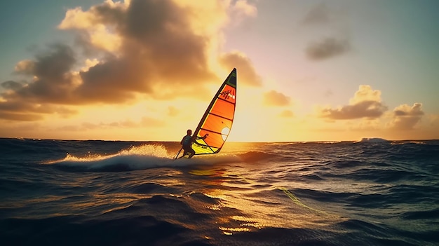 Einzelner Windsurfer, der die Wellen genießt