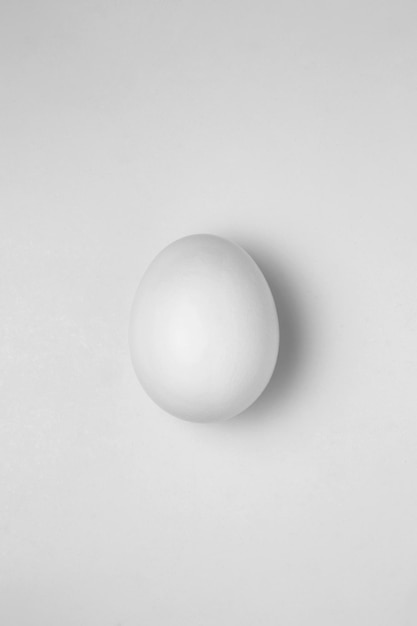 Einzelnes weißes Ei auf weißem Hintergrund