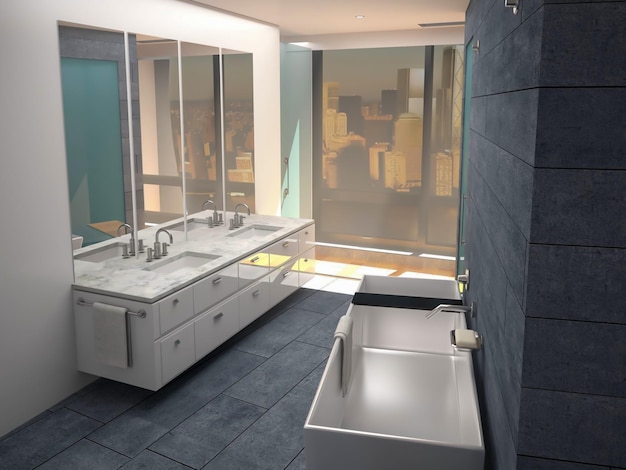 Einzigartige moderne Badezimmer-Innenarchitektur 3D-Rendering-Inspiration