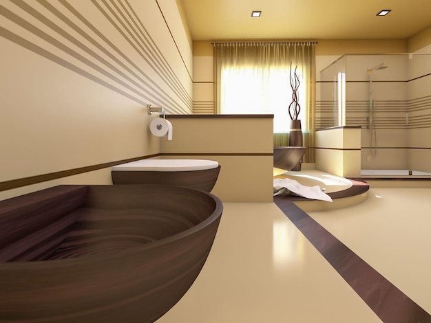 Einzigartige moderne Badezimmer-Innenarchitektur 3D-Rendering-Inspiration