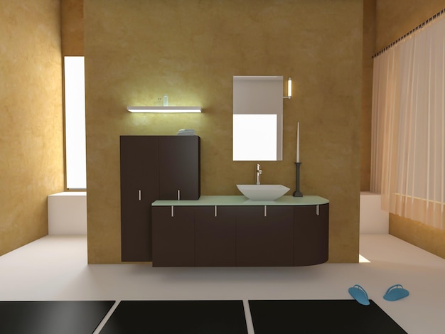 Einzigartige moderne Badezimmer-Innenarchitektur 3D-Rendering-Inspiration