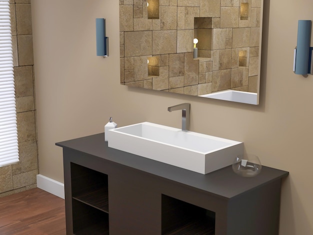 Einzigartige moderne Badezimmer-Innenarchitektur 3D-Rendering-Inspiration
