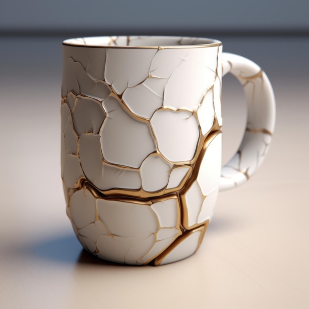 Einzigartiger Rissbecher mit Goldfolie 3D-Illustration