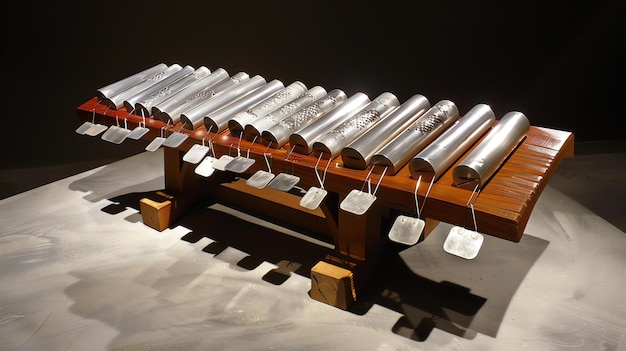 Einzigartiges handgefertigtes Xylophone aus Metallröhren und Holzbasis Modernes Musikinstrument