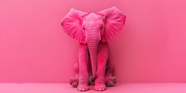 Einziger rosa Elefant in einer lebendigen monochromatischen rosa Umgebung Welpe in einer lebenden monochromaten rosa Umgebung zentriert professioneller Fotokopie-Raum Konzept rosa Elefant