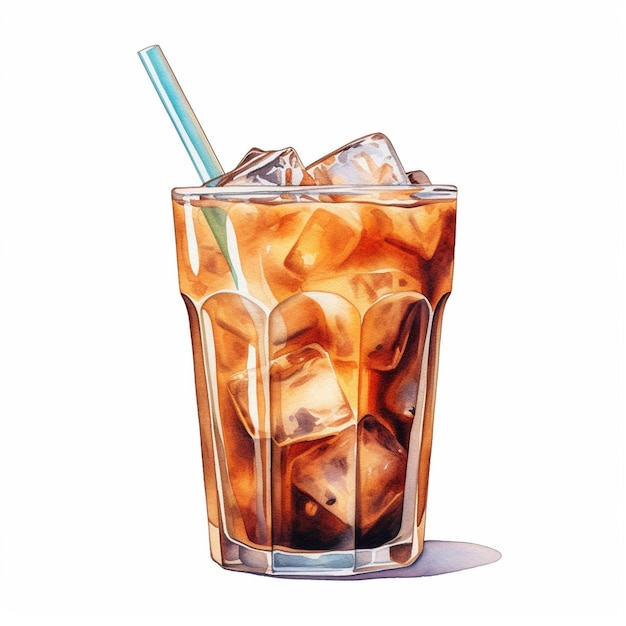 Eis-Cola-Getränk in einem Glasbecher, Eisstücke