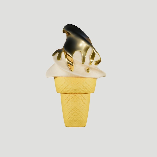 Eis Erdbeere in einem Waffelkegel ist köstlich Hochdetaillierte 3D-Rendering-Illustrationsmockup