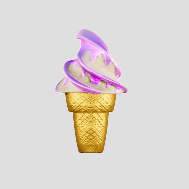 Eis Erdbeere in einem Waffelkegel ist köstlich Hochdetaillierte 3D-Rendering-Illustrationsmockup