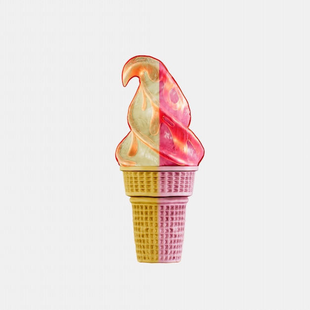 Foto eis erdbeere in einem waffelkegel ist köstlich hochdetaillierte 3d-rendering-illustrationsmockup