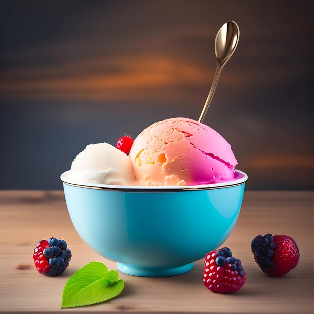 Eis mit Beeren in einer Schüssel auf dem Tisch