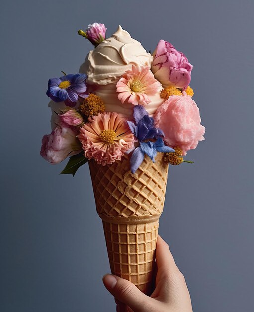 Eis mit Blumen Blumeneis im Waffelbecher