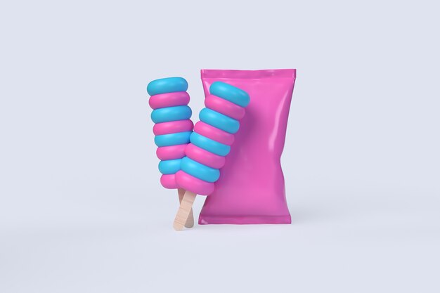 Eis mit Verpackung. 3D-Rendering-Abbildung