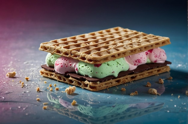 Foto eis-sandwich mit knusprigen waffelschichten klassischer favorit