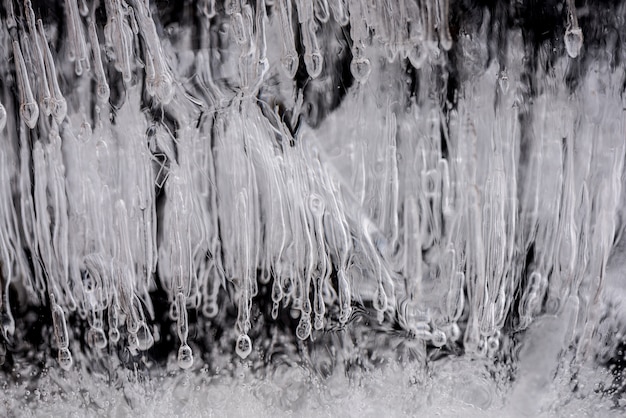 Eis Textur. Eisabschnitt mit Blasen, Sauerstoff in gefrorenem Wasser.
