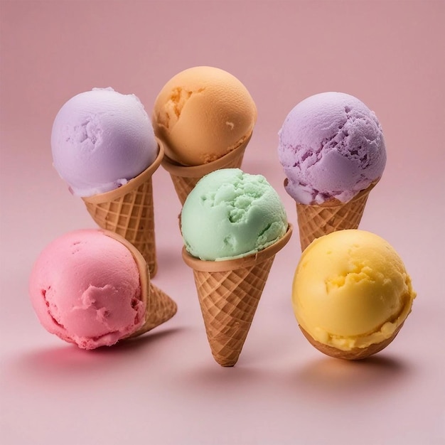 Eis Waffeleis Kugeleis in vier Farben Eiscreme