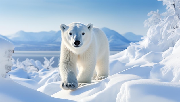 Eisbär in verschneiter Landschaft