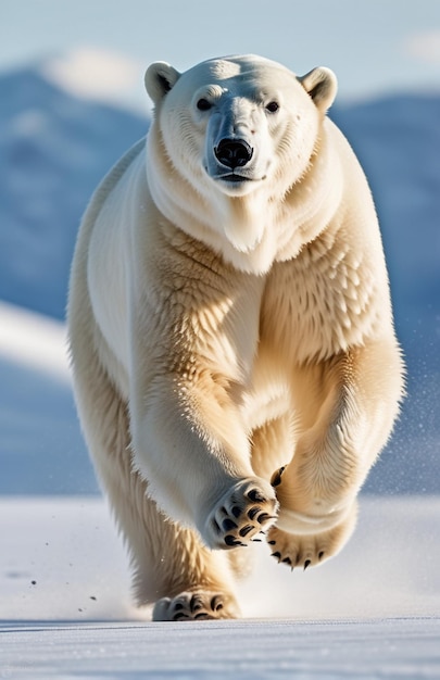 Eisbär läuft auf der Hintergrundstrecke Wüstennatur Wildtiere und Schnee