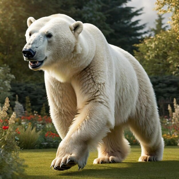 Foto eisbär läuft auf der hintergrundstrecke wüstennatur wildtiere und schnee