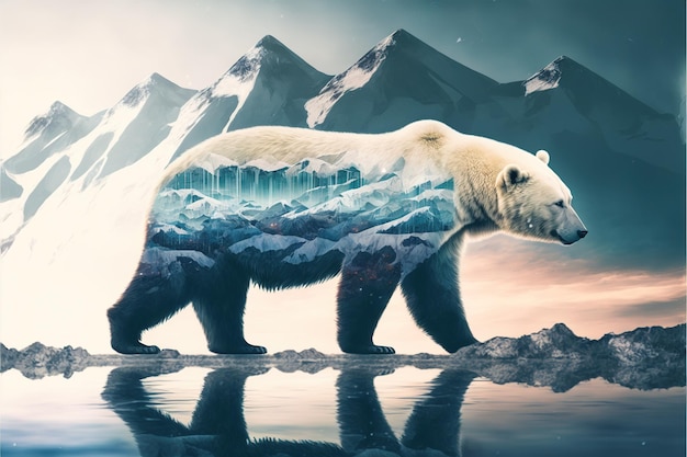 Eisbär leidet unter Klimawandel in Doppelbelichtung