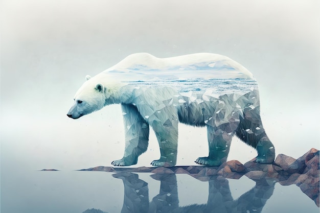 Eisbär leidet unter Klimawandel in Doppelbelichtung