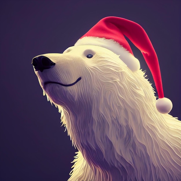 Eisbär mit Weihnachtsmütze Hintergrund der frohen Weihnachten Weihnachtsmann-Tier