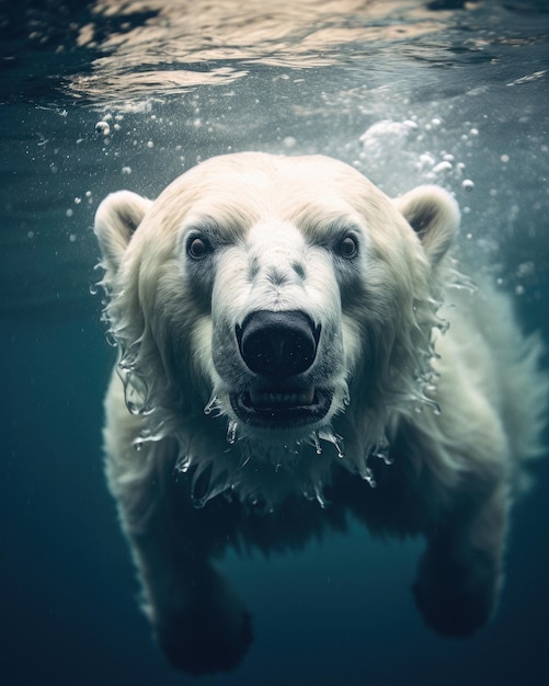 Eisbär schwimmt durch eisige Wassertierwelt