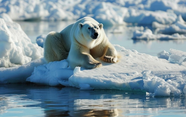 Eisbär sitzt auf einem Eisschwanz