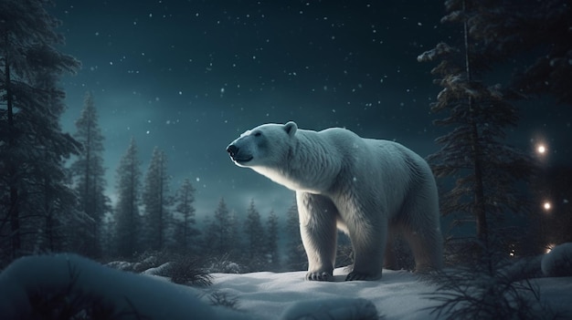 Eisbär Ursus maritimus im Nachtwaldgenerative KI