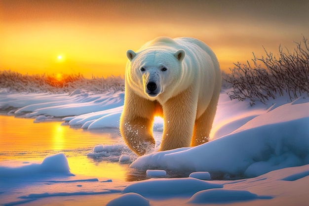 Eisbär zu Fuß durch Schnee im Morgengrauen wildes Leben