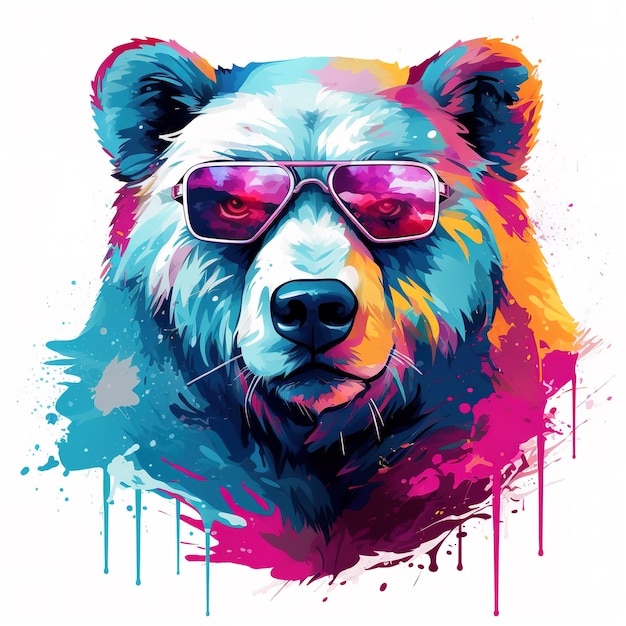 Eisbärenkopf trägt Sonnenbrille auf sauberem Hintergrund Png für Sublimation Druck T-Shirt Design Clipart DTF DTG Druck Wildtiere Illustration Generative AIx9