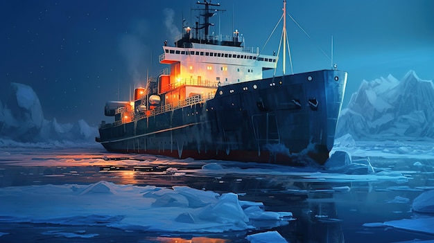 Eisbrecherschiff in der Arktis bei Nacht Eine professionelle Fotografie sollte eine hochwertige generative KI verwenden
