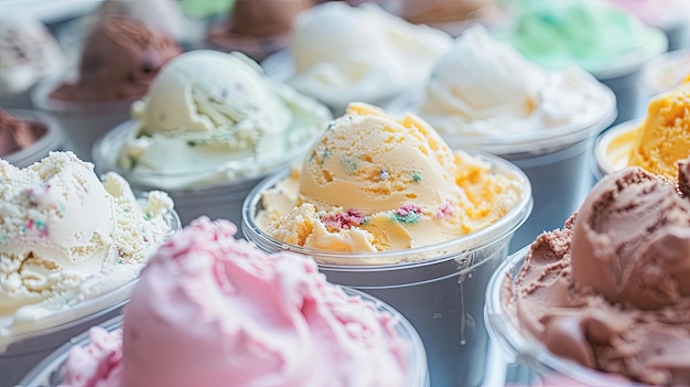 Eiscreme auf der Vitrine des Supermarktes, des Cafés, des Banner-Hintergrunddesigns