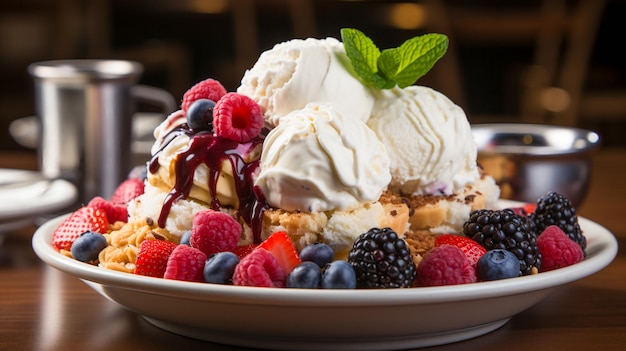 Eiscreme-Dessert mit frischem Obst