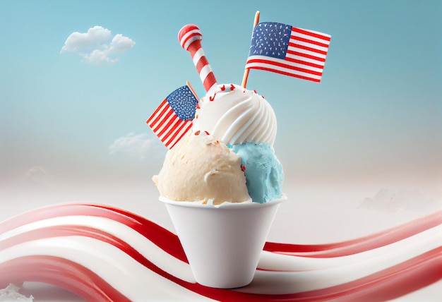 Eiscreme mit einem Hintergrund der USA-Flagge