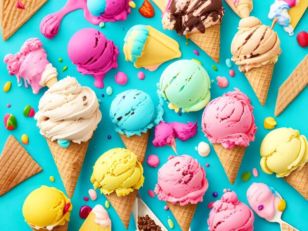 Eiscreme mit einer Vielzahl von farbenfrohen und verlockenden Toppings ai erzeugt