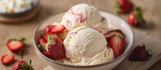 Eiscreme mit Erdbeeren