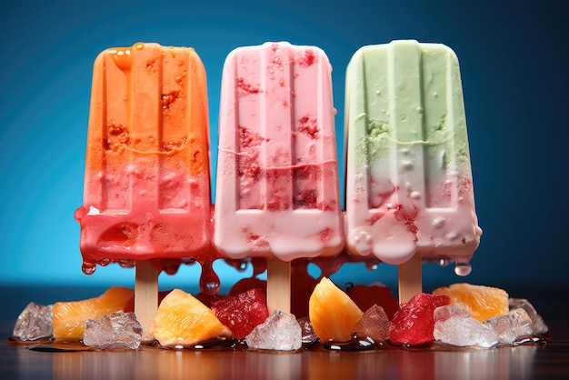 Eiscreme mit Fruchtstücken auf dem Tisch Sommerdessert