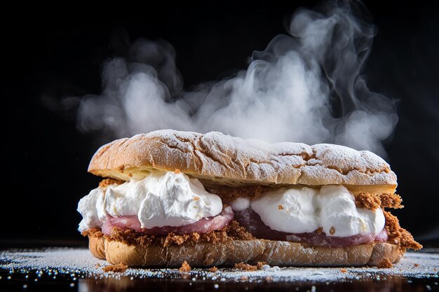 Eiscreme-Sandwich-Nahaufnahme mit Rauch